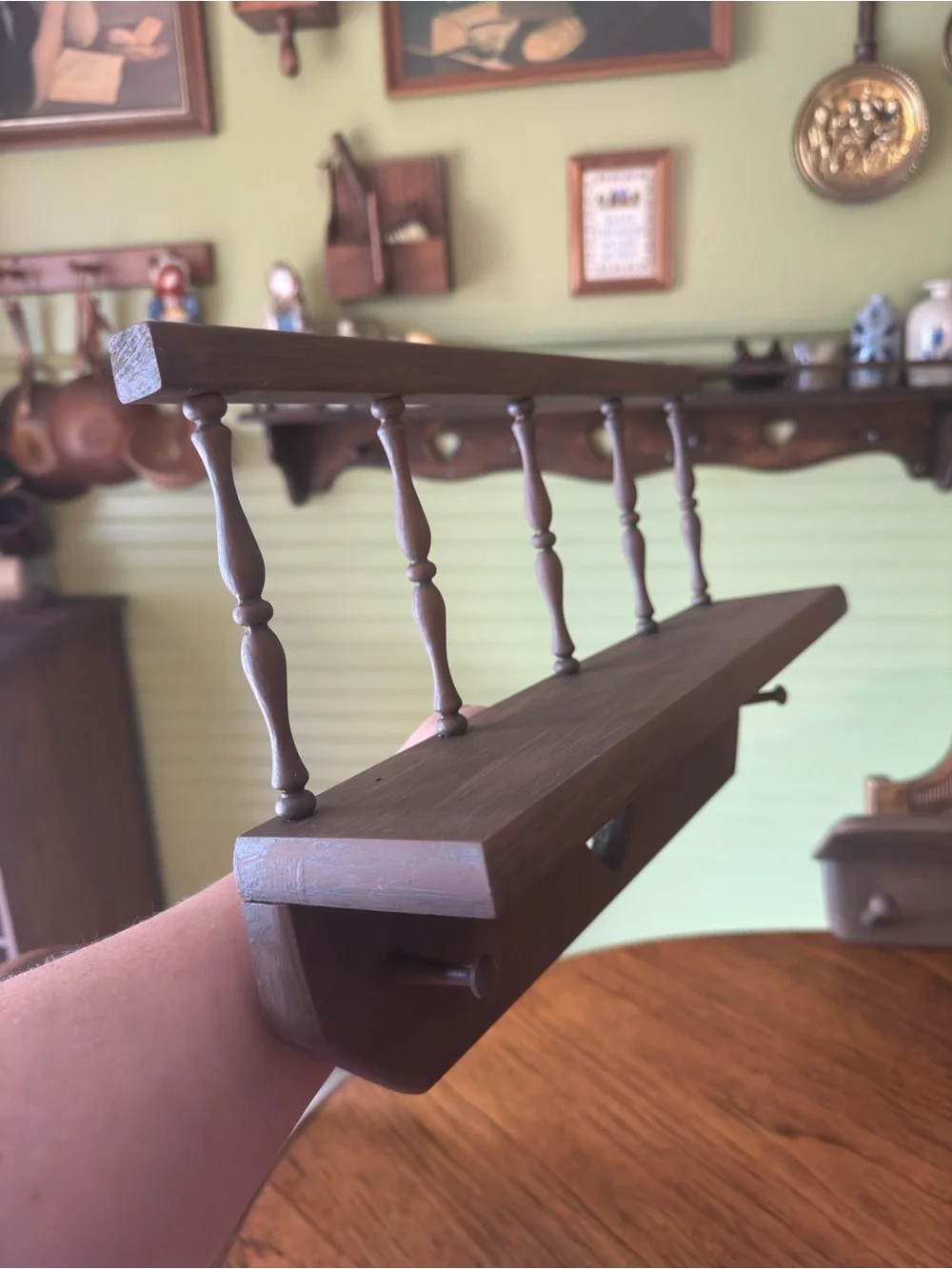 Brown Wooden Heart Wall Shelf with Hooks - Brand